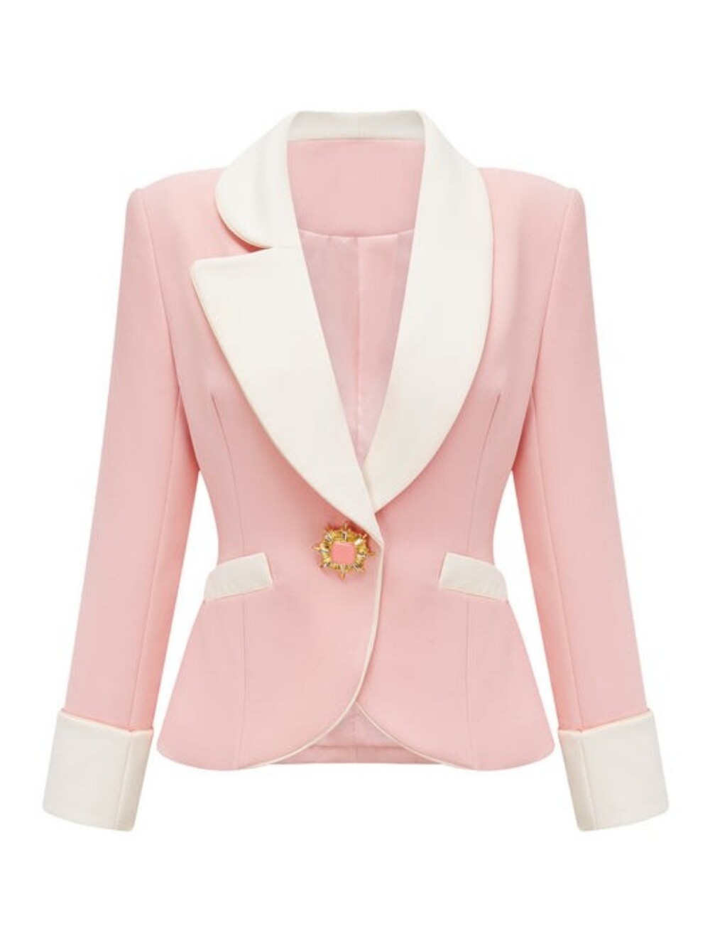 Miss Rosier Pink White Claretta Colour Block Blazer